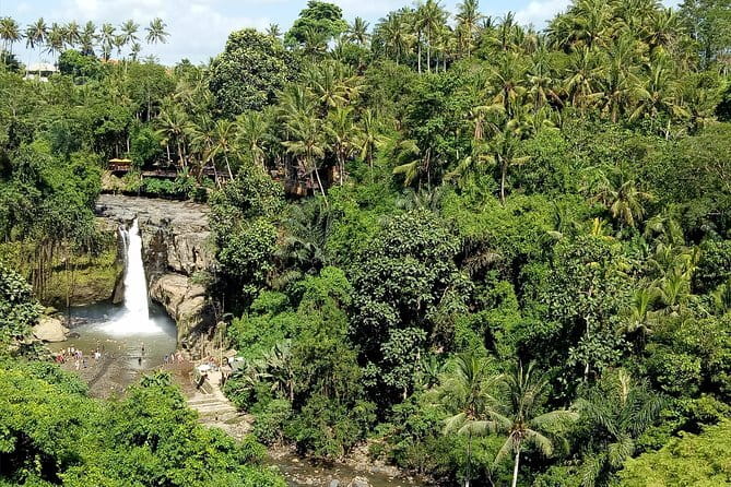 Bali Private Tour: Waterfall, Monkey forest and Tanah lot sunset - Tegenungan Waterfall, green scenery with a tourist edge
