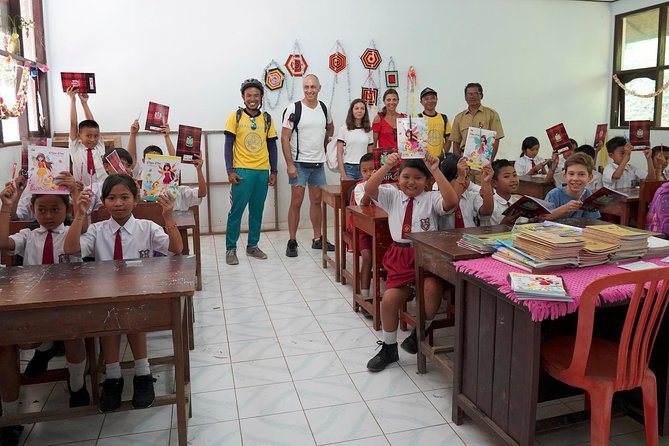 Bike ride in the rice fields, Bali countryside - A school visit, when the school is open